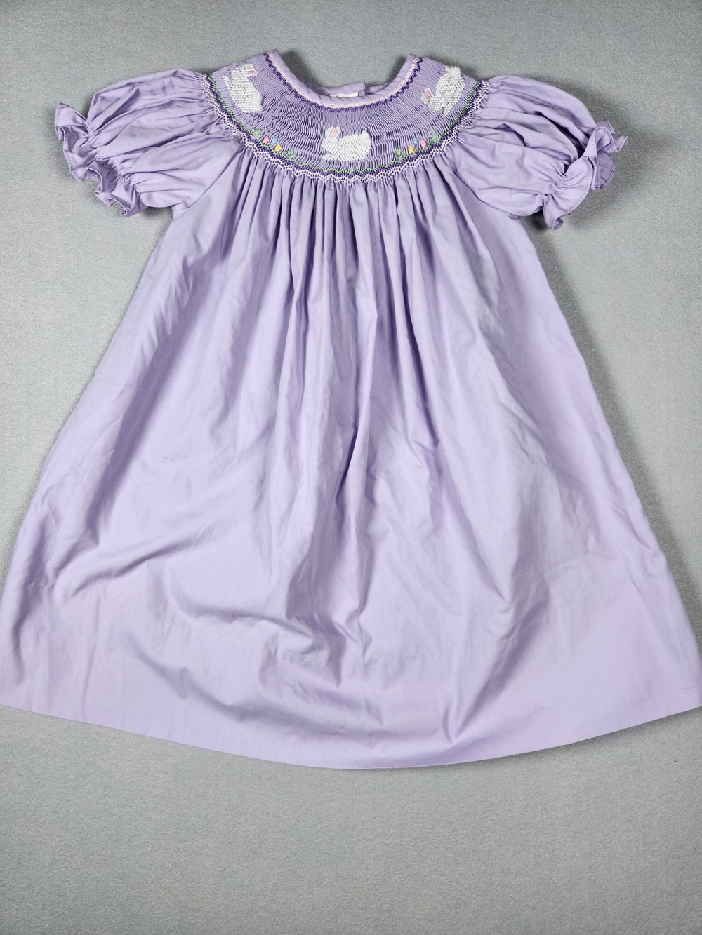 Lilac Bunny Puff-Sleeve Toddler Dress- Rosalina Collections